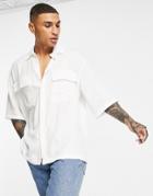Bershka Double Pocket Shirt In Off White