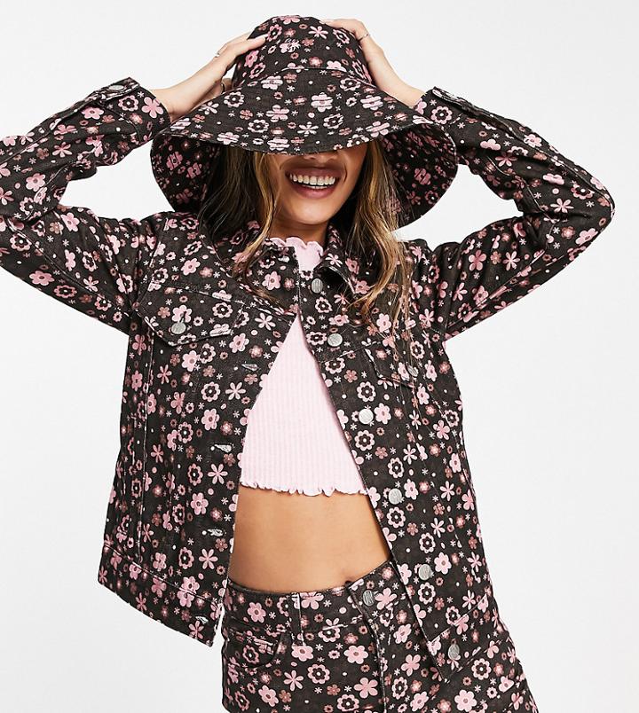 Reclaimed Vintage Inspired Denim Jacket In Retro Floral Print - Part Of A Set-multi
