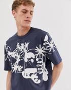 Asos White Loose Fit Heavyweight T-shirt In Abstract Print-navy