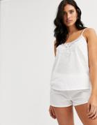 New Look White Dot Embroidered Pyjama Shorts Set In White