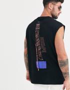 Asos Design Oversized Longline Sleeveless T-shirt With Spine Print-black