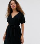 New Look Petite Belted Tunic Dress In Black - Black