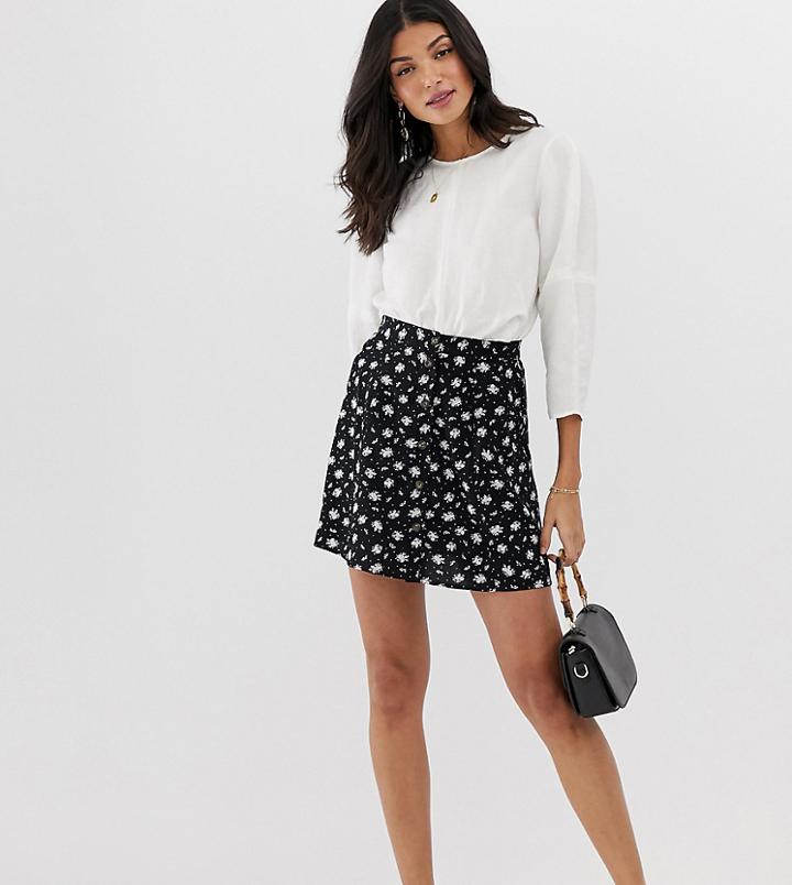 Asos Design Tall Button Front Mini Skirt In Mono Floral Print-multi