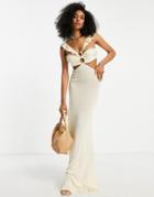 Na-kd X Dani Pavlica Semi Sheer Cut Out Maxi Dress In Off White