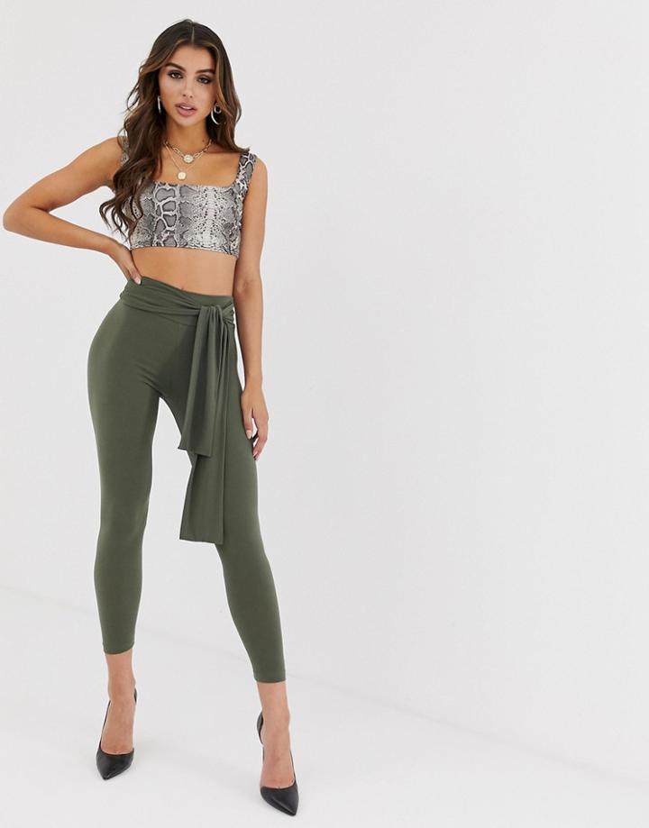 Asos Design Tie Waist Slinky Legging - Green