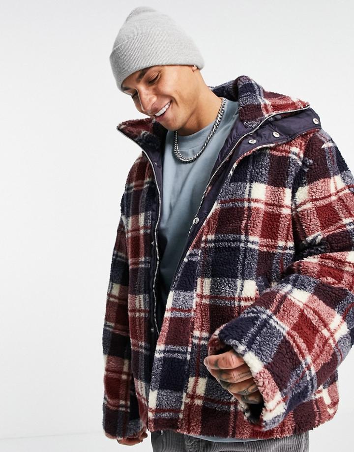 Asos Design Oversized Jacket In Red And Navy Check