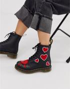 Dr Martens 1460 Pascal Embroidered Heart Leather Boots In Black - Black