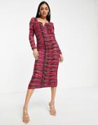 Little Mistress Printed Ruched Body-conscious Dress In Multi