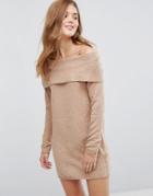 Only Off The Shoulder Sweater Dress - Tan
