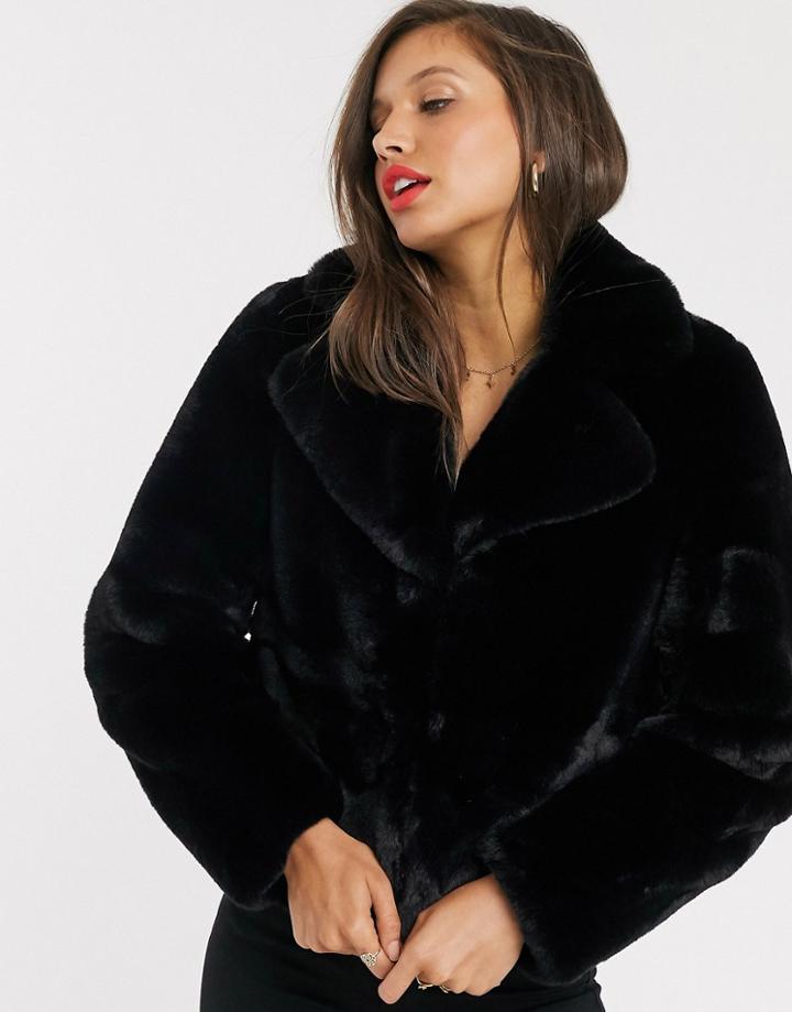 Lipsy Faux Fur Coat In Black