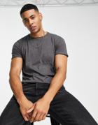 Brave Soul Raw Edge T-shirt In Charcoal Marl-gray