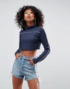 Asos Crop Top With Piping Detail - Navy