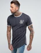 Siksilk Muscle T-shirt In Navy With Stripes - Navy