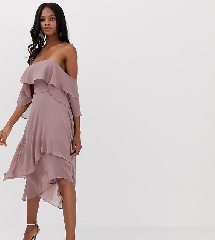 Asos Design Soft Layered Bandeau Midi Dress - Purple