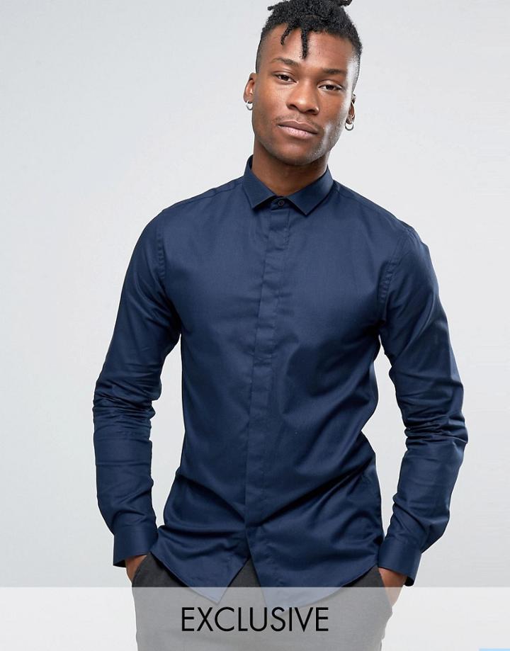 Heart & Dagger Skinny Shirt In Tonal Jacquard - Navy