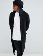 Bershka Knitted Cardigan With Hood In Black - Black