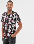 Urban Threads Christmas Short Sleeve Rever Collar Shirt In Santa - Black