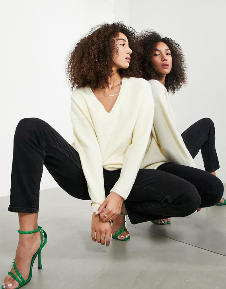 Asos Edition V Neck Sweater In Cream-white