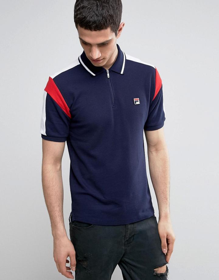 Fila Vintage Polo Shirt With Panel Sleeve - Navy