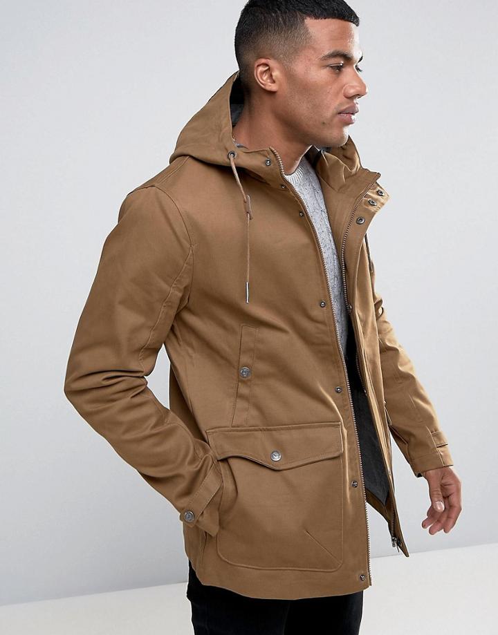 Threadbare Hooded Coat With Toggles - Tan
