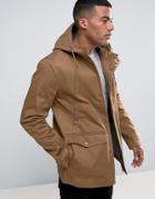 Threadbare Hooded Coat With Toggles - Tan