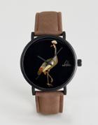 Asos Watch With Tan Faux Leather Strap And Bird Design - Tan