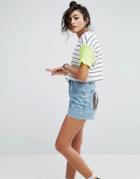 Asos T-shirt In Stripe With Neon Sequin Sleeves - Multi