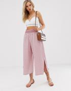 Asos Design Smocking Detail Wide Leg Pants In Red Stripe-multi