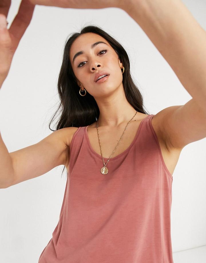 Monki Scoop Neck Tank Top In Pink-orange