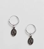 Asos Sterling Silver Vintage Style Icon Charm Hoop Earrings - Silver