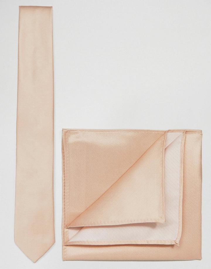 Asos Wedding Tie And Pocket Square Set - Pink