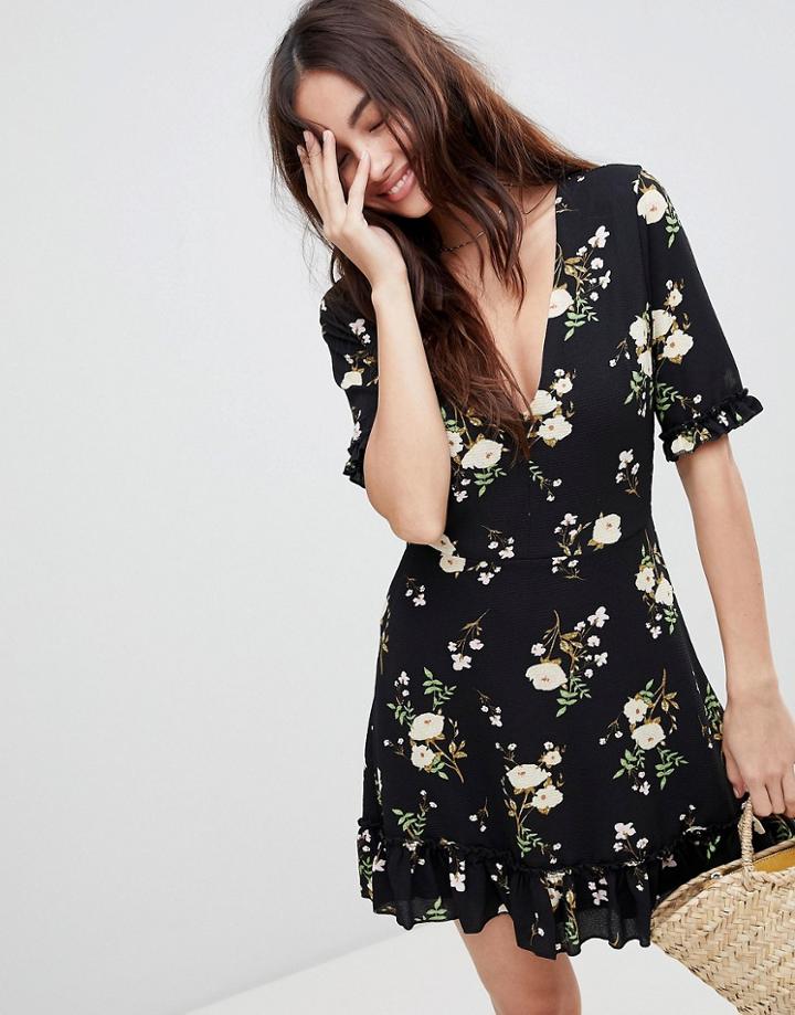 Parisian Floral Tea Dress - Black