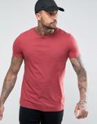 Asos Longline T-shirt With Crew Neck - Red
