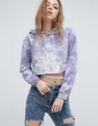 Asos Cropped Hoodie In Tie Dye - Purple