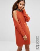 Asos Tall Embellished Trim Cold Shoulder Sleeve Mini Dress - Brown
