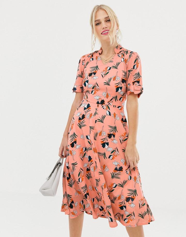 Uttam Boutique Floral Print Capped Sleeve Midi Dress - Multi