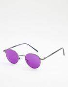 Aj Morgan Round Sunglasses In Gunmetal With Purple Lens-grey