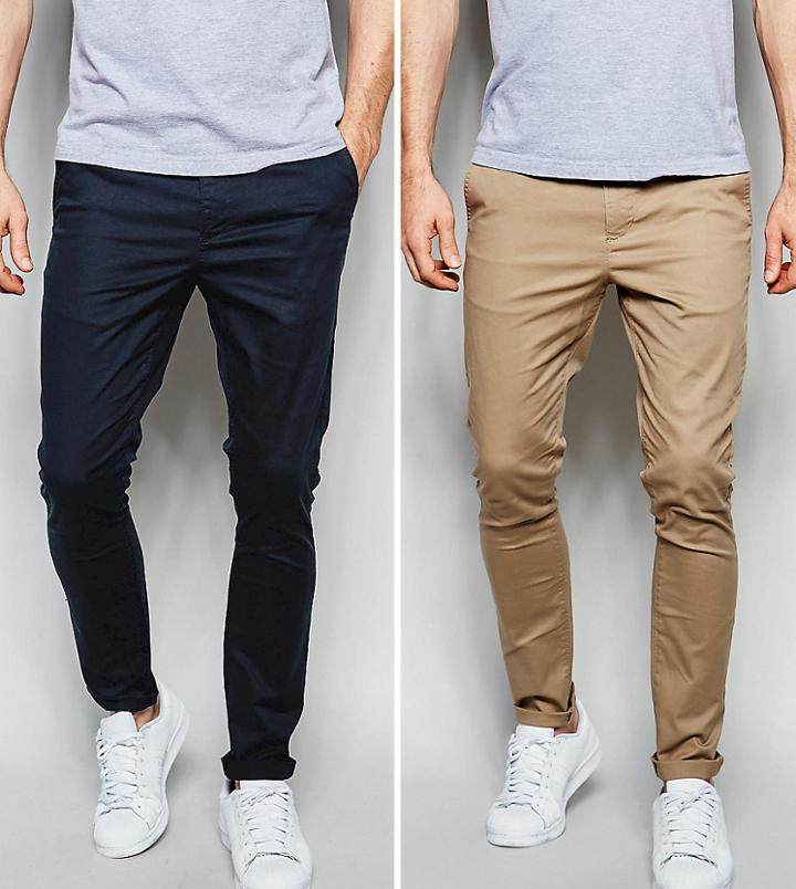 Asos 2 Pack Super Skinny Chinos In Navy & Stone Save - Multi