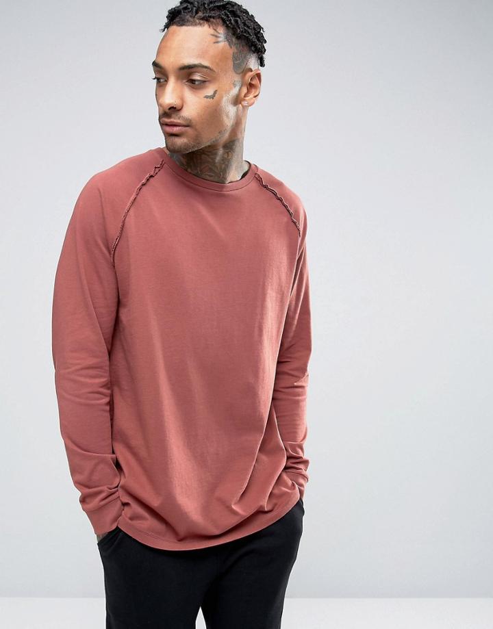 Asos Oversized Long Sleeve Raglan With Reverse Seams - Red