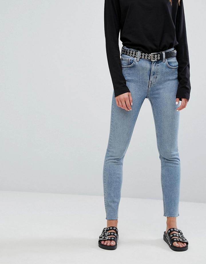 Weekday Way High Waist Slim Leg Jeans With Raw Hem - Blue