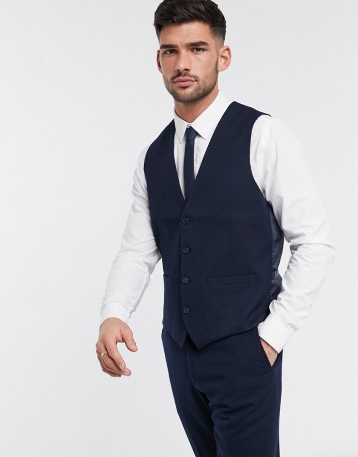 French Connection Wedding Slim Fit Flannel Suit Vest-blues