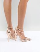 Lipsy Rose Gold Court Shoe With Cross Strap - Gold