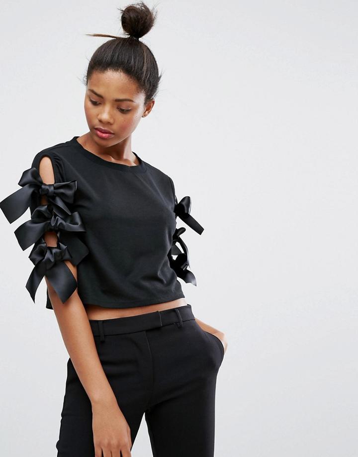 Ziztar Cinderella's Magic Ribbon Top With Bow Sleeves - Black