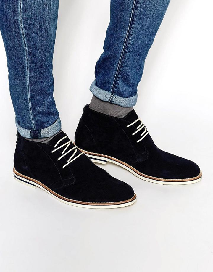 Dune Chukka Boots In Navy Suede - Navy