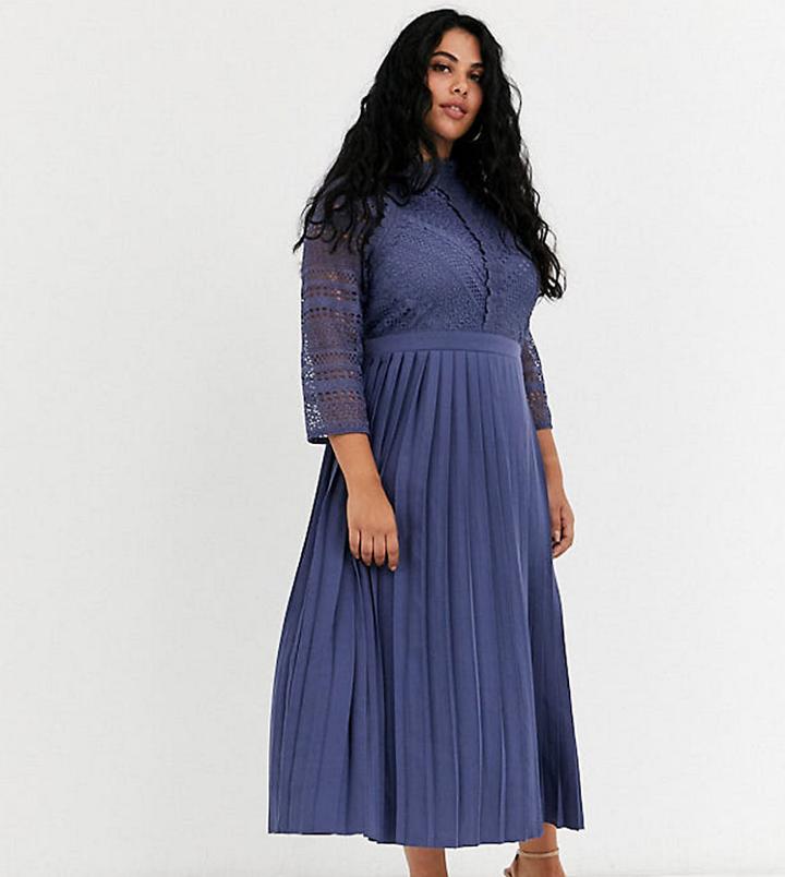 Little Mistress Plus Lace Detail Midaxi Dress In Lavender Gray