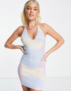Peppermayo Knitted Contrast Halterneck Mini Dress In Pastel Multi