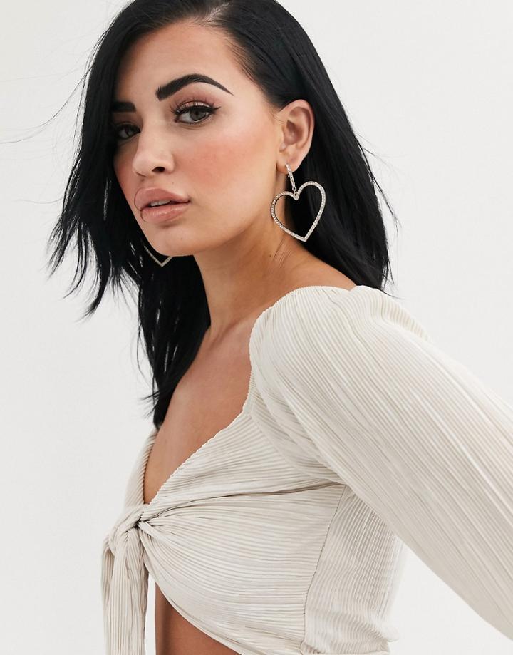 Asos Design Hoop Earrings With Heart Drop And Crystals In Gold Tone