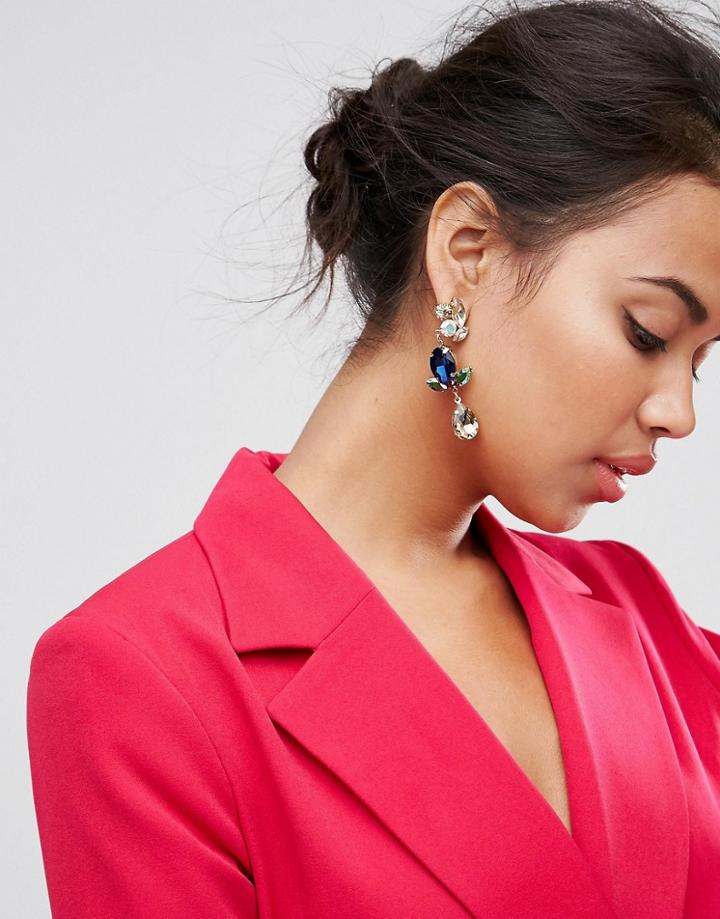 Asos Triple Drop Gemstone Earrings - Multi