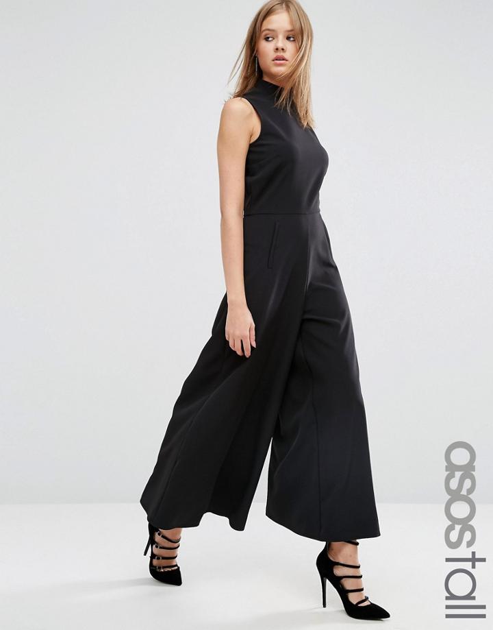 Asos Tall Jumpsuit With Culotte Leg And High Neck - Black