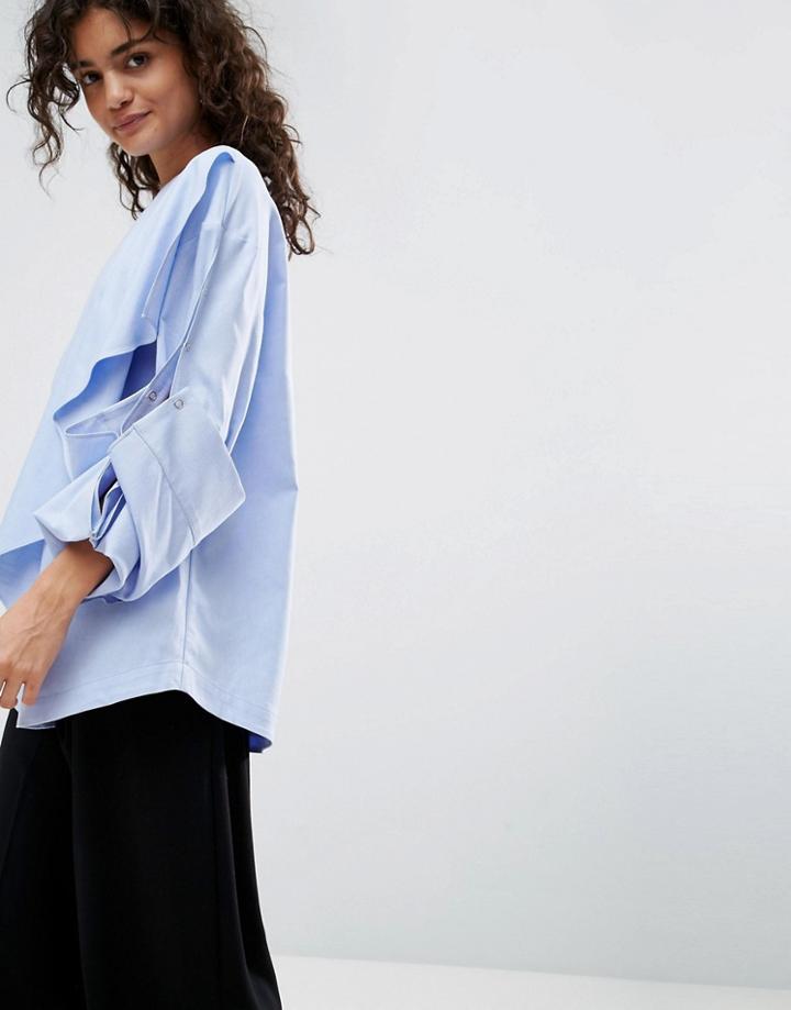 Asos White Recon Shirt With Popper Sleeve Detail - Blue